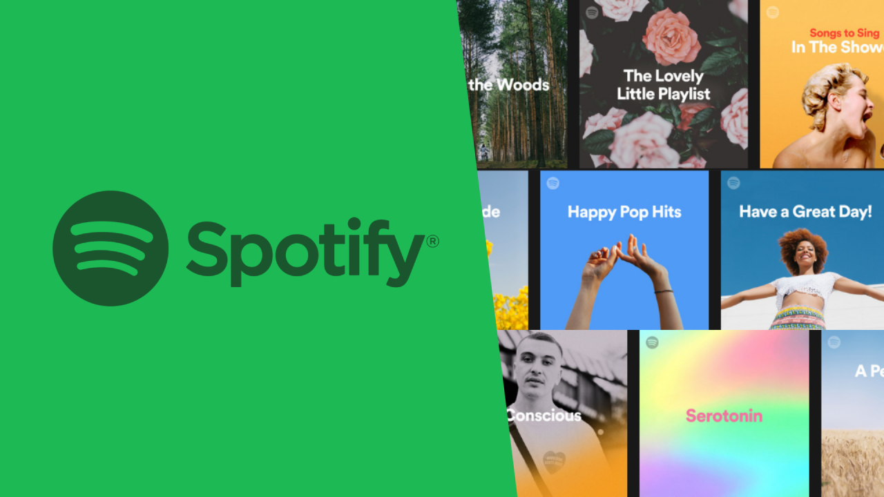 Imagen con el logo de spotify y miniaturas de playlists